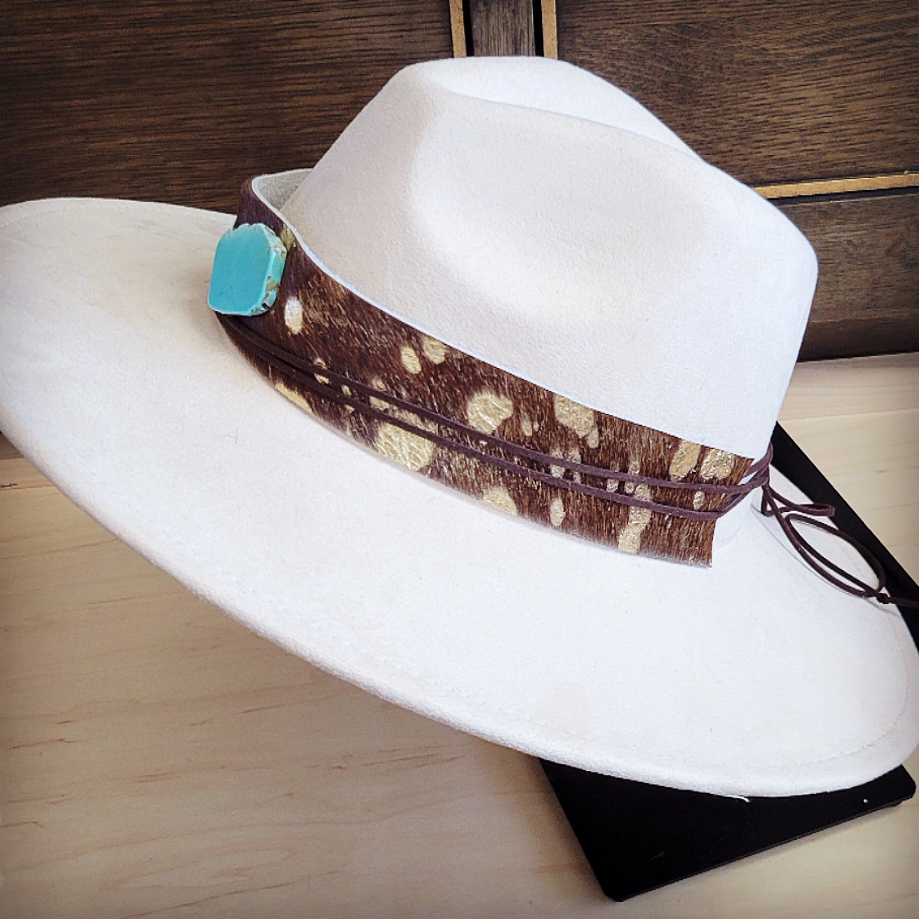 Wide Genuine Leather Mixed Metallic Hat Band w/ Turq 953t