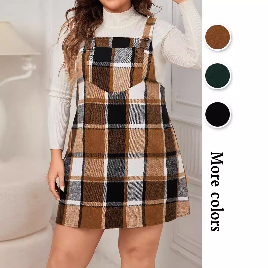 Plaid V-Neck Pinafore Mini Dress