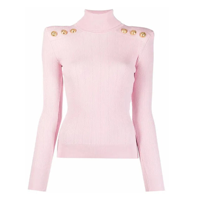 Gold Buckle Turtleneck Sweater