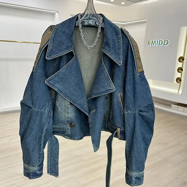 Denim & Faux Leather Patchwork Jacket