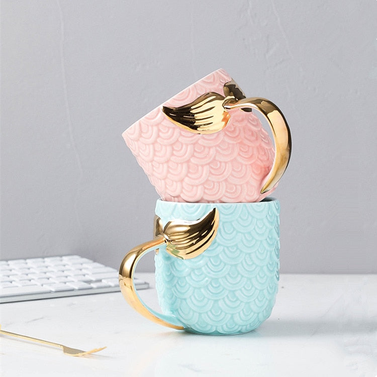 Mermaid Handle Pearl-Glaze Ceramic Mug