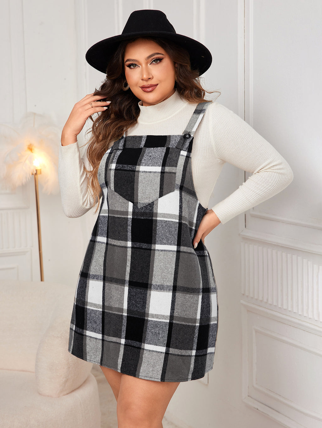 Plaid V-Neck Pinafore Mini Dress