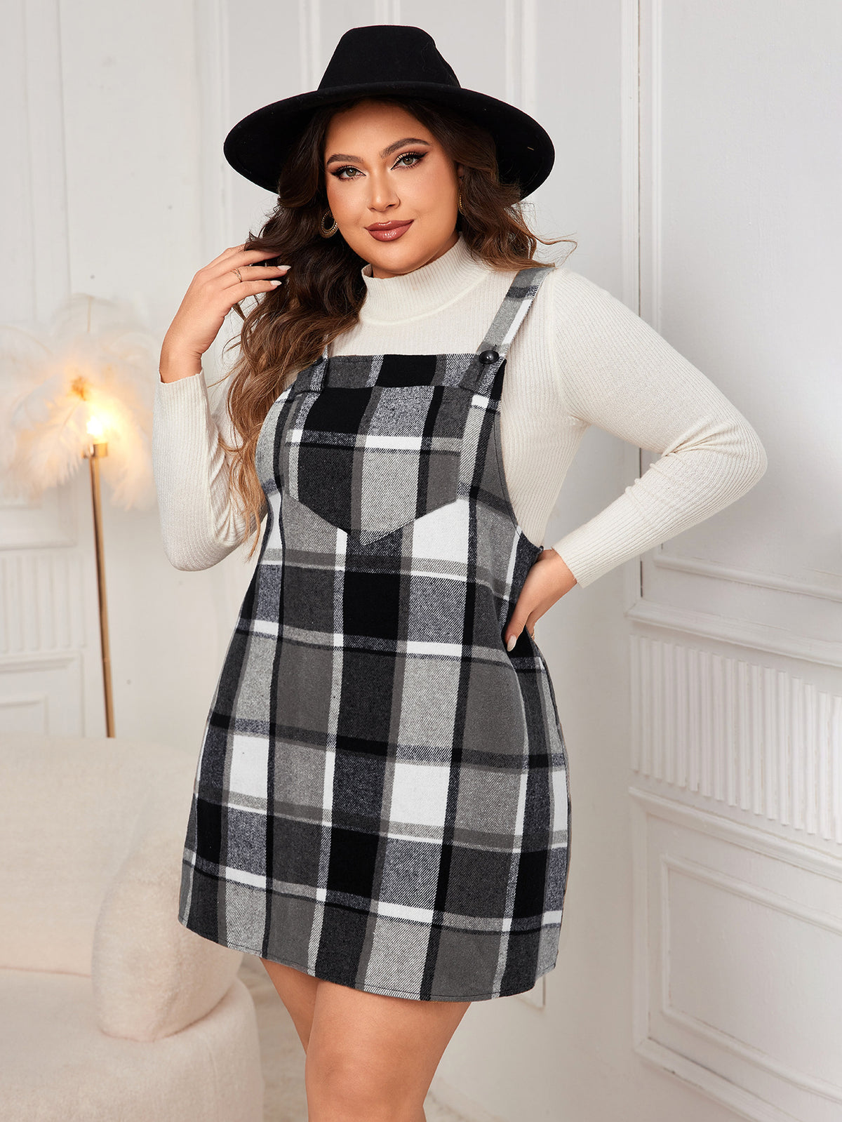 Plaid V-Neck Pinafore Mini Dress