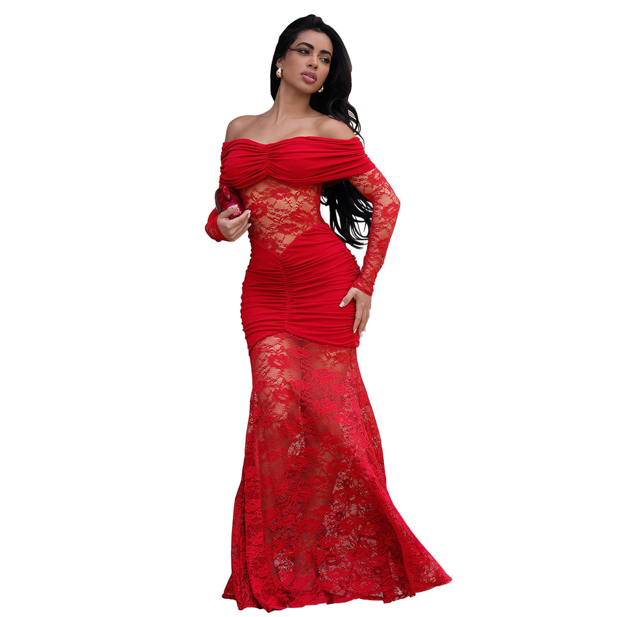 Fashion Women's Sexy One-Shoulder Lace Bodycon Dress