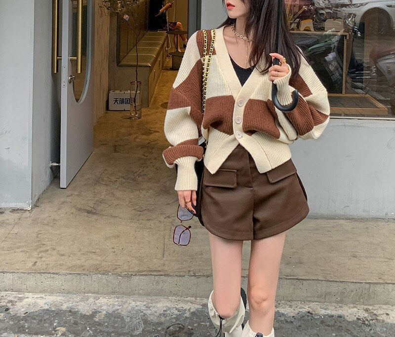 Plaid Patchwork Cropped Cardigan