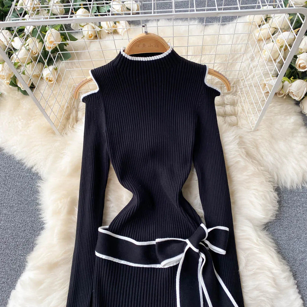 Off-Shoulder Knit Sweater Dress