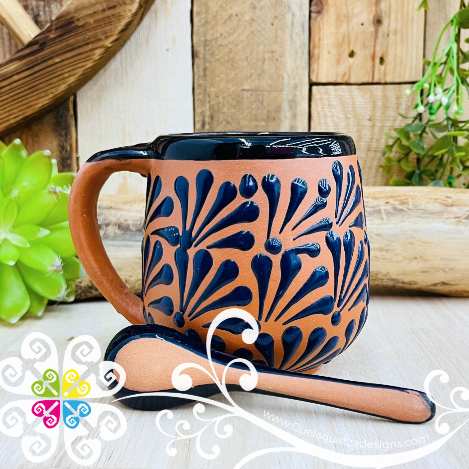 Navy Blue Clay Mug with Spoon - Taza Espiga con Cuchara