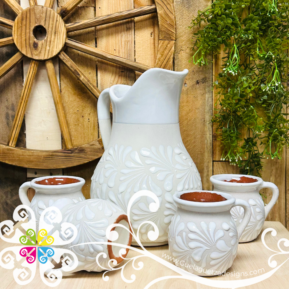 Engobe/White Espiga Pato Pitcher Set - 4 Mugs