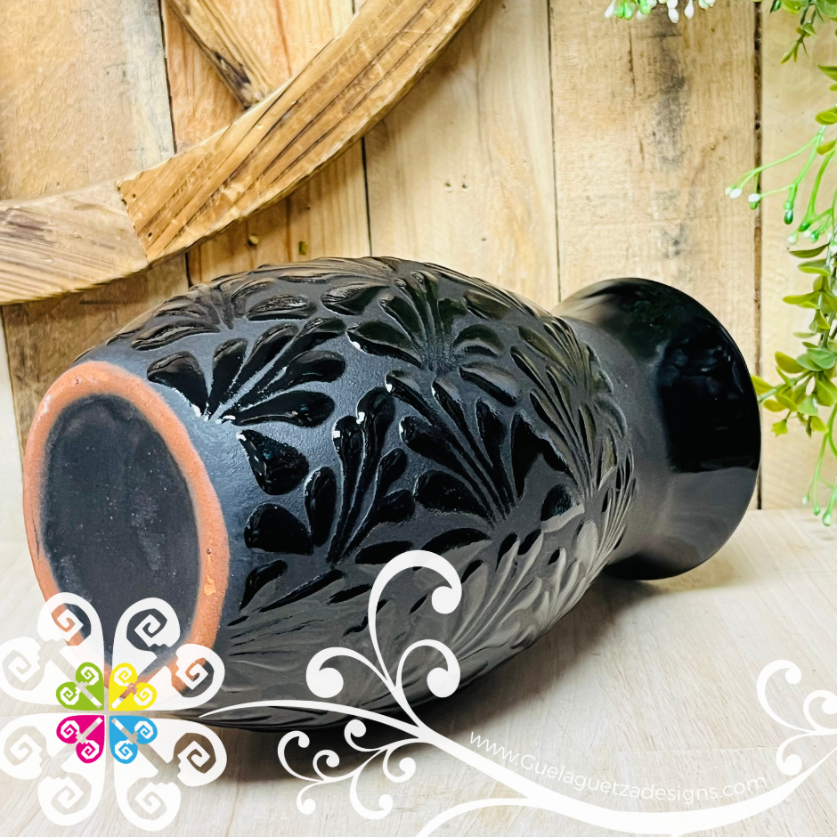Black Espiga Plumeado Florero Ovulo - Florero Barro