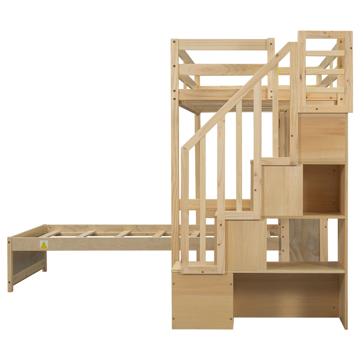 Twin Over Twin Loft Bed with Built-In Desk and Staircase - White or Light Brown