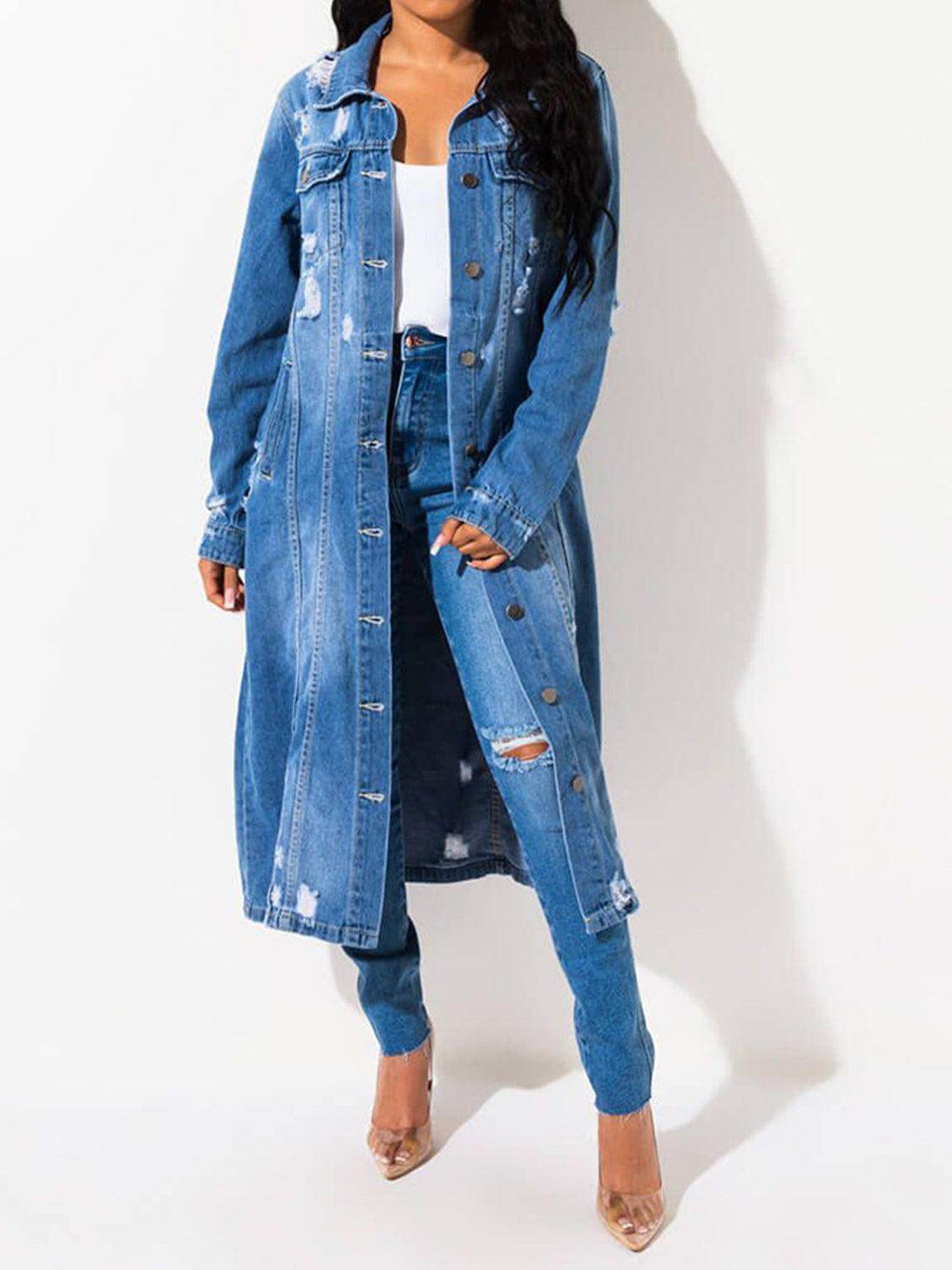 Chic Long Sleeve Raw Hem Denim Jacket for Stylish Women
