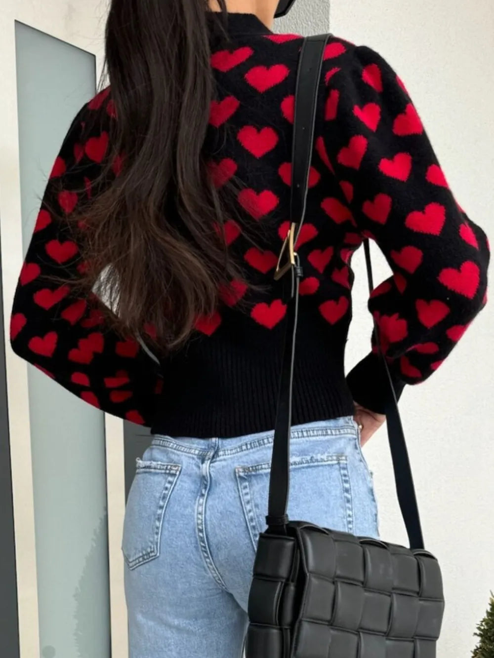 Heart V-Neck Cropped Cardigan