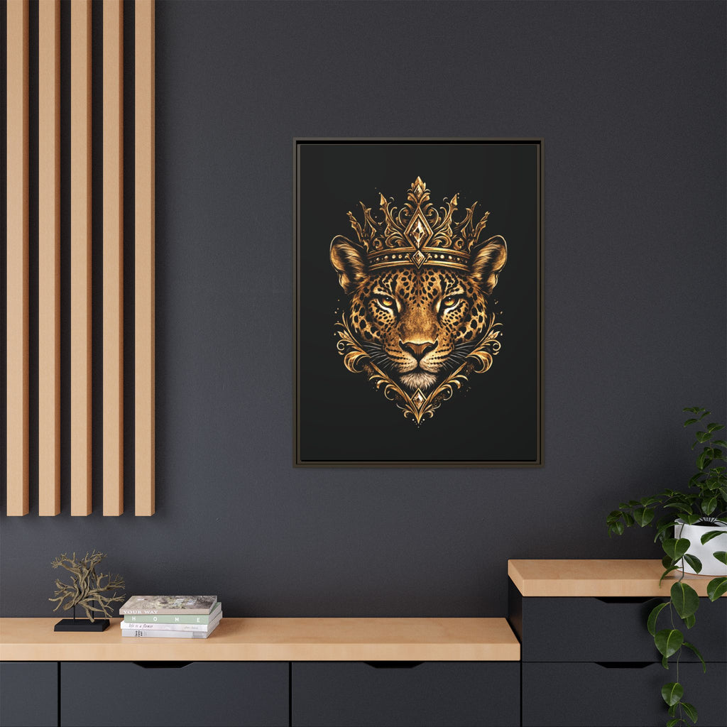Golden Crowned Jaguar Matte Framed Canvas
