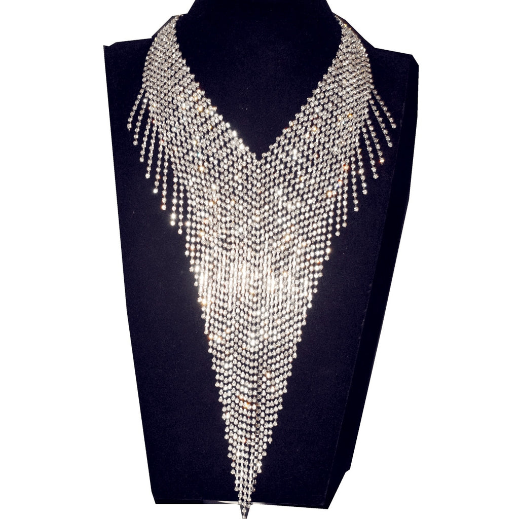 Rhinestone Tassel Statement Necklace