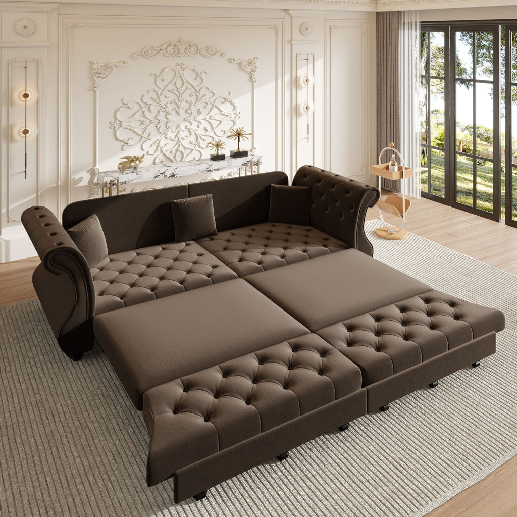 Oversized Chesterfield Pull Out Sofa Bed, Roll Arm Couch