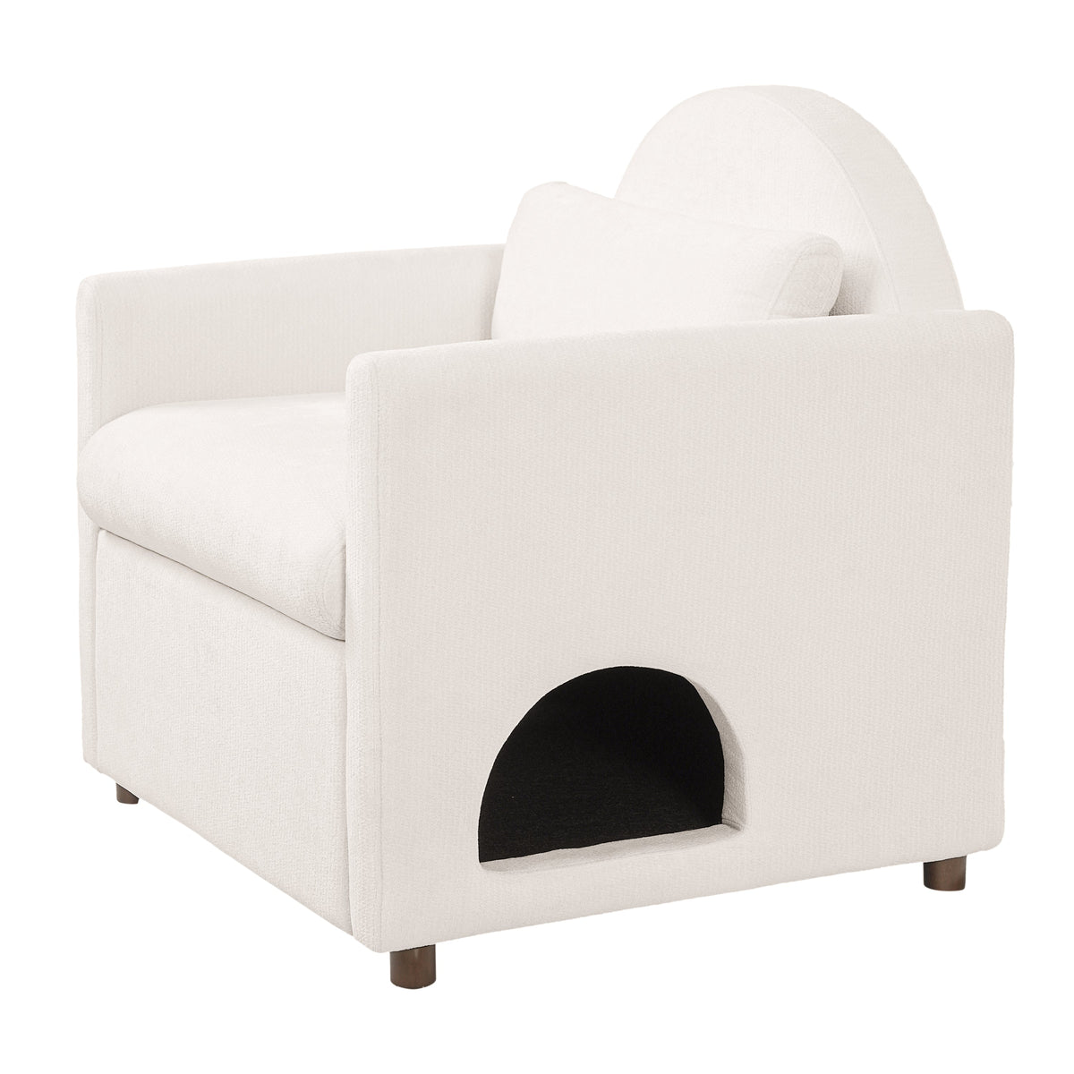 Beige Pet Friendly Accent Chair with Hidden Pet Nook - Acacia Wood