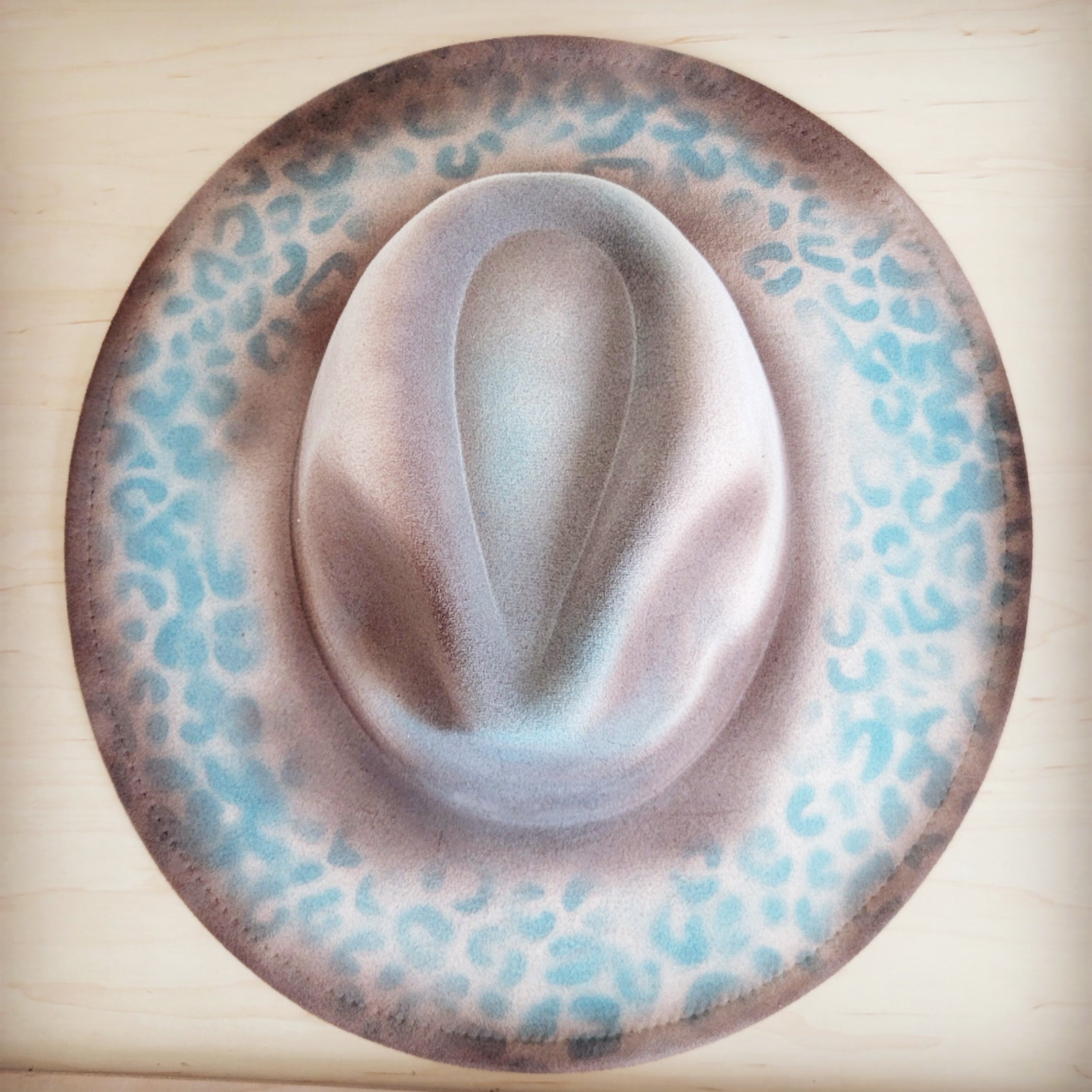 Hand-Painted Leopard Boho Western Cowgirl Hat Only-Turq leopard 986r