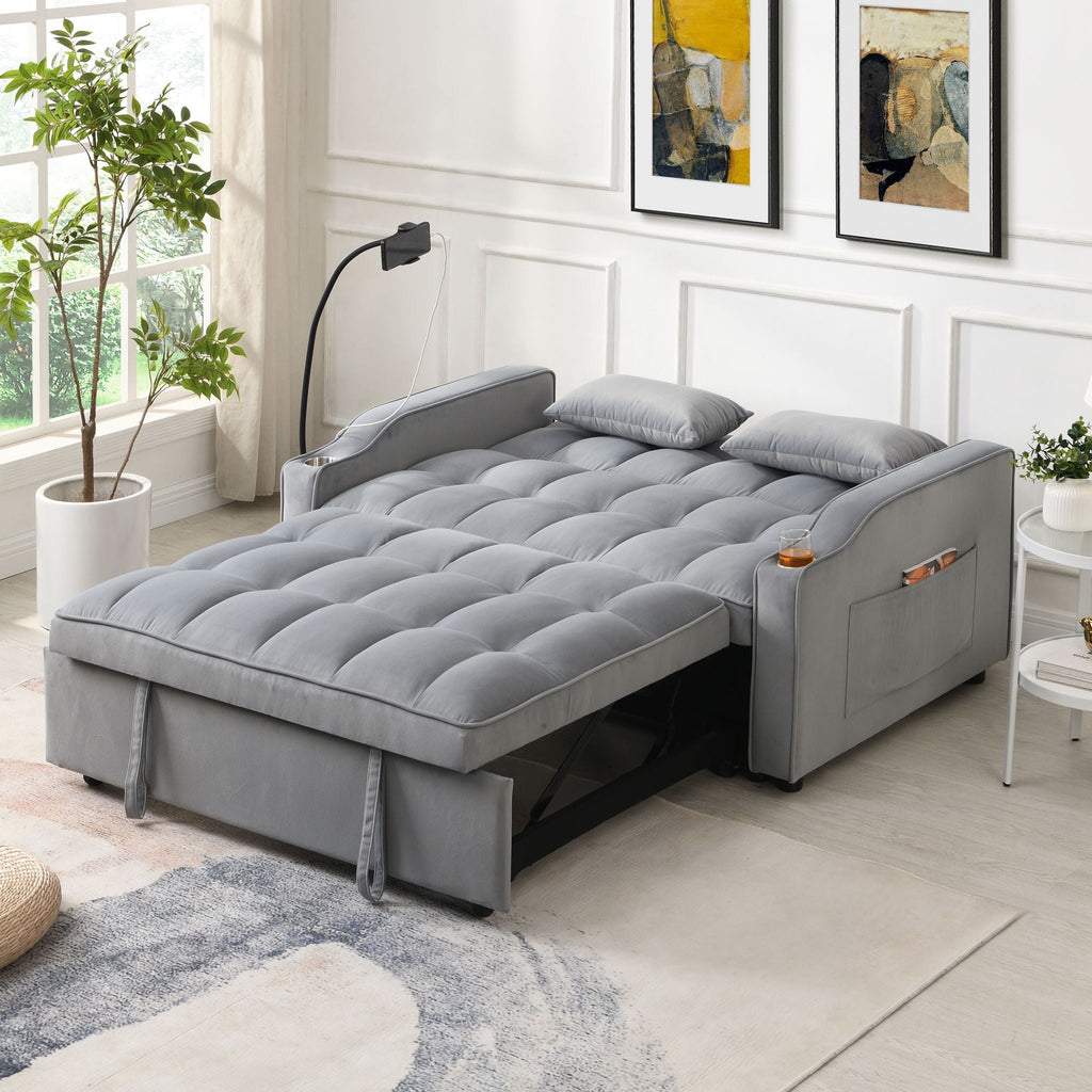Modern Loveseat Futon Sofa with Pullout Bed and Adjustable Backrest - Multiple Colors