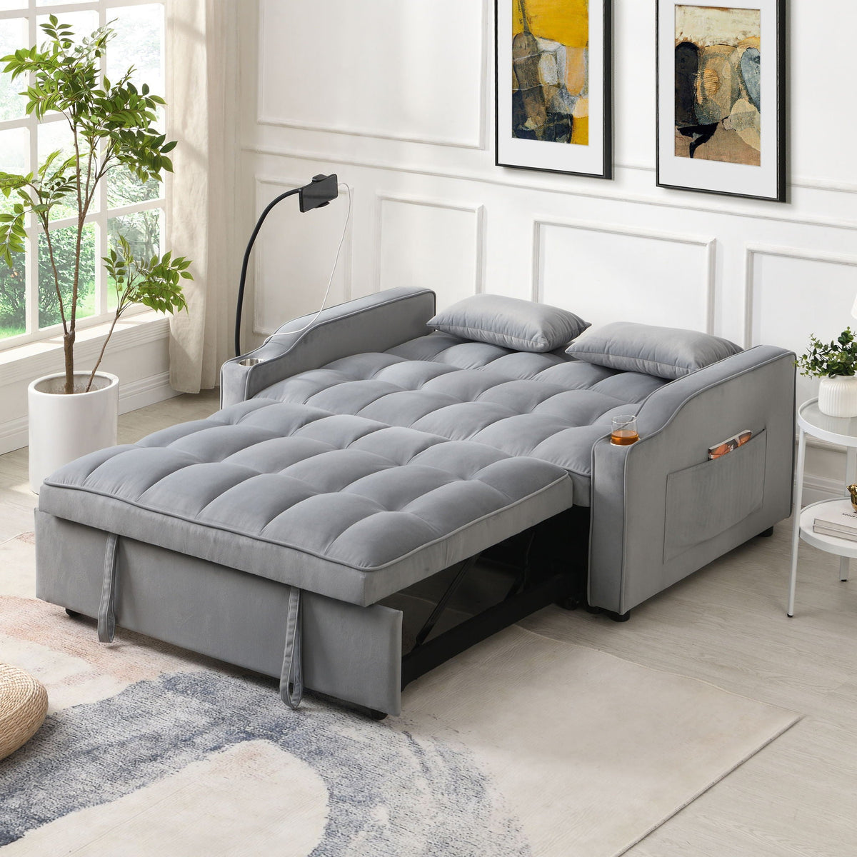 Modern Loveseat Futon Sofa with Pullout Bed and Adjustable Backrest - Multiple Colors