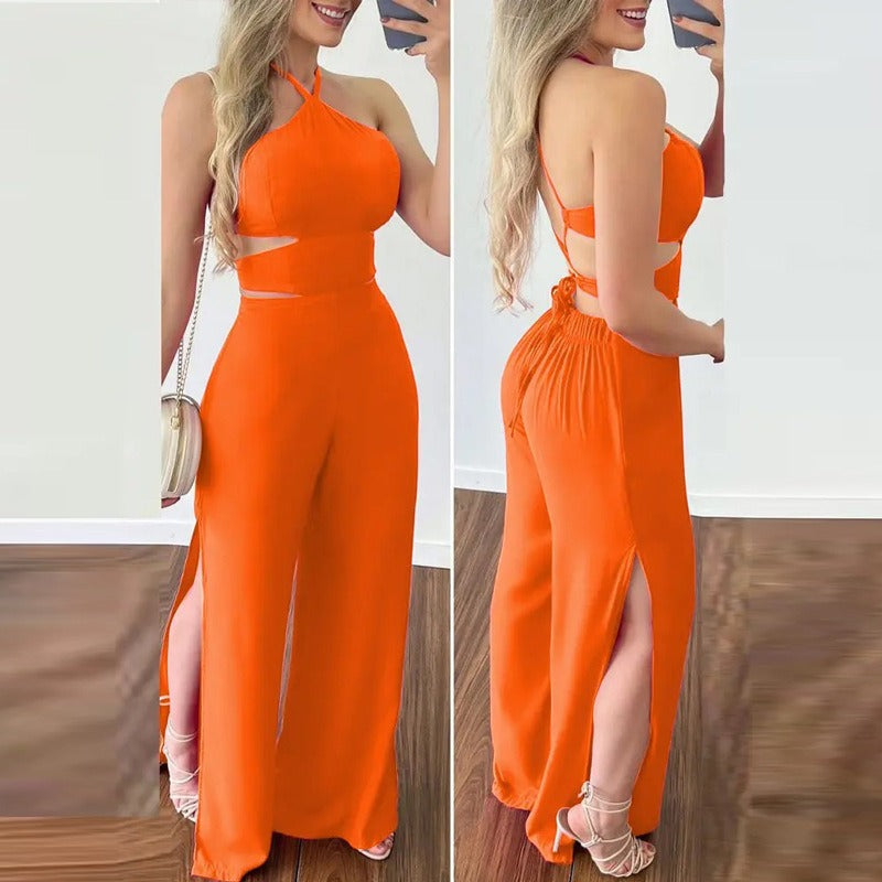 Halter Cutout Open-Back Jumpsuit