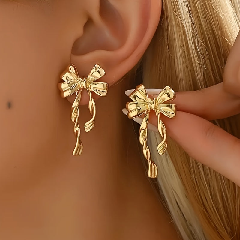 Luxe 1 Pair Elegant Boho Style Bow Earrings For Women, Perfect For Daily Wear, Gatherings & Vacations, Ideal Thanksgiving Jewelry Gift