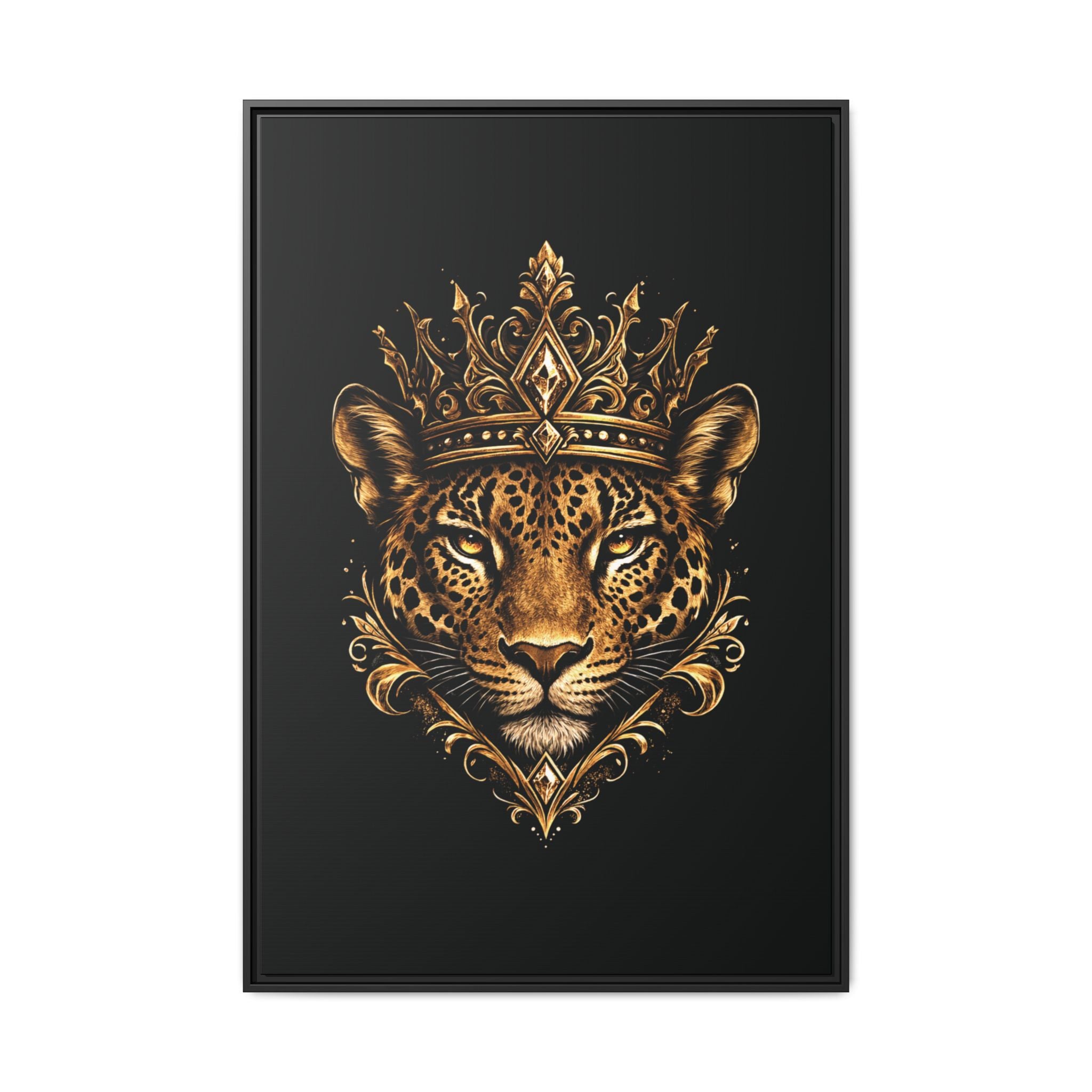 Golden Crowned Jaguar Matte Framed Canvas