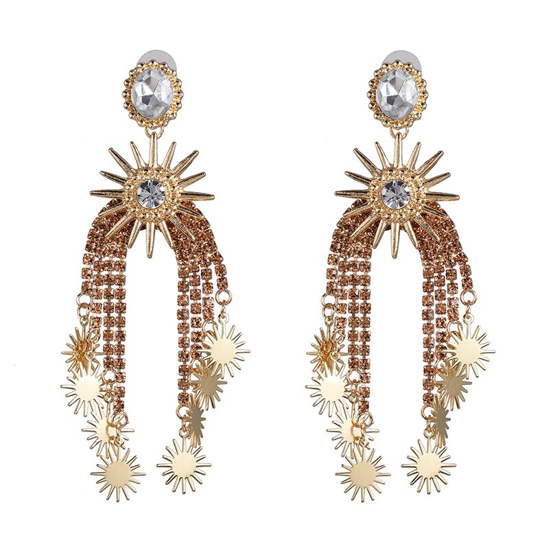 Vintage Ethnic Big Crystal Earring Long Drop Tassel Earrings For Women Wedding Statement Fashion Jewelry Female