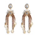 Vintage Ethnic Big Crystal Earring Long Drop Tassel Earrings For Women Wedding Statement Fashion Jewelry Female