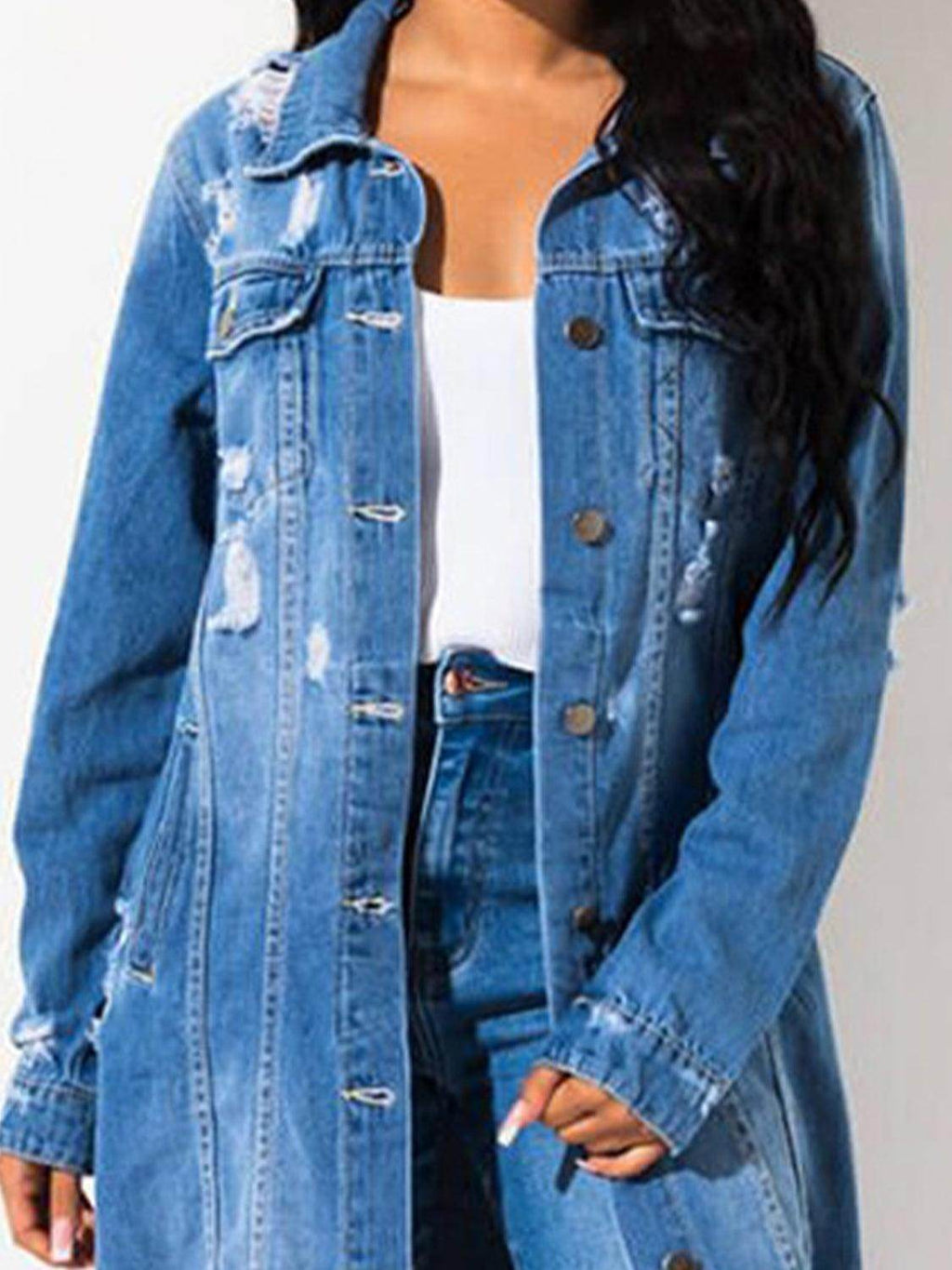 Chic Long Sleeve Raw Hem Denim Jacket for Stylish Women