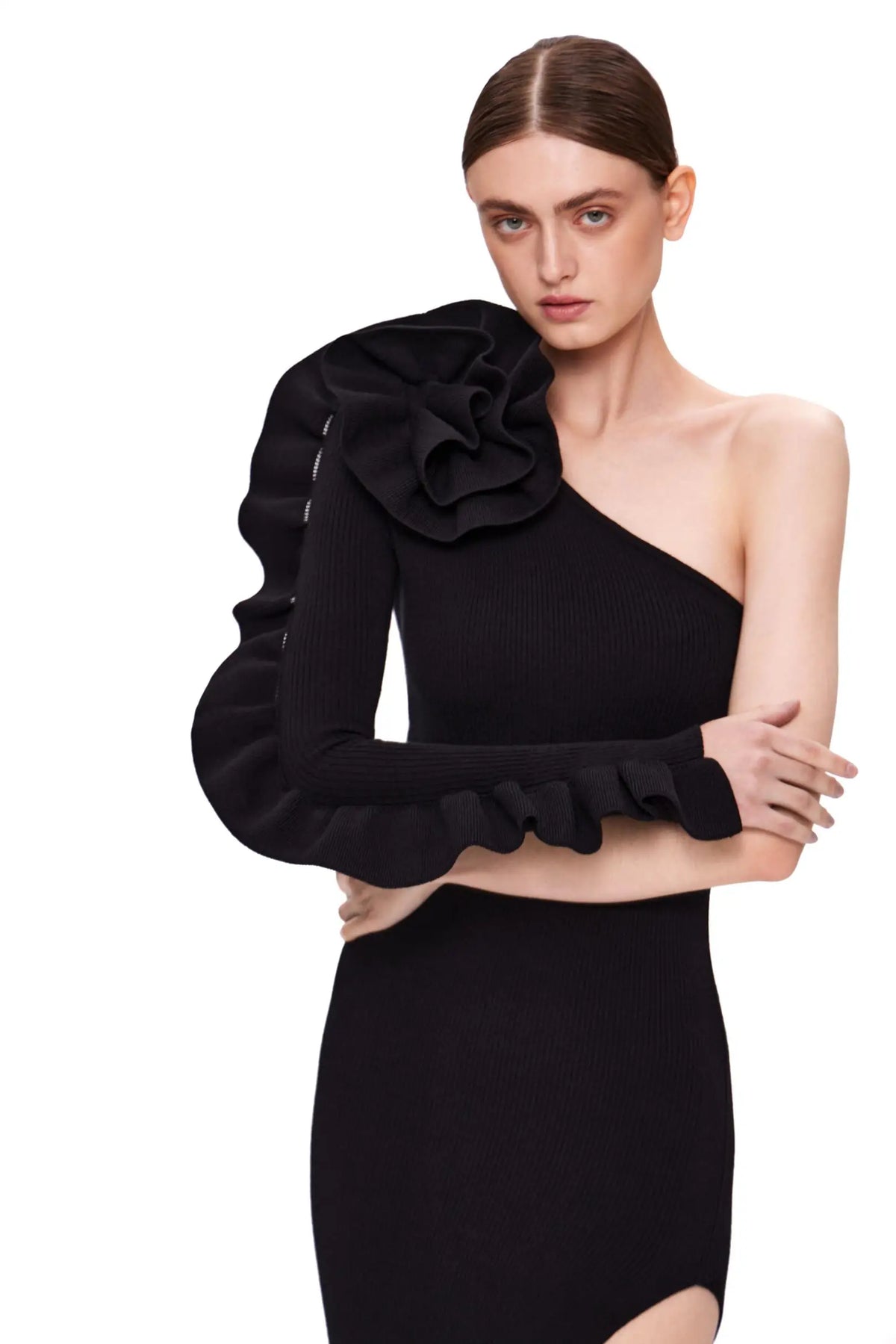 Black One-Shoulder Asymmetrical Maxi Dress