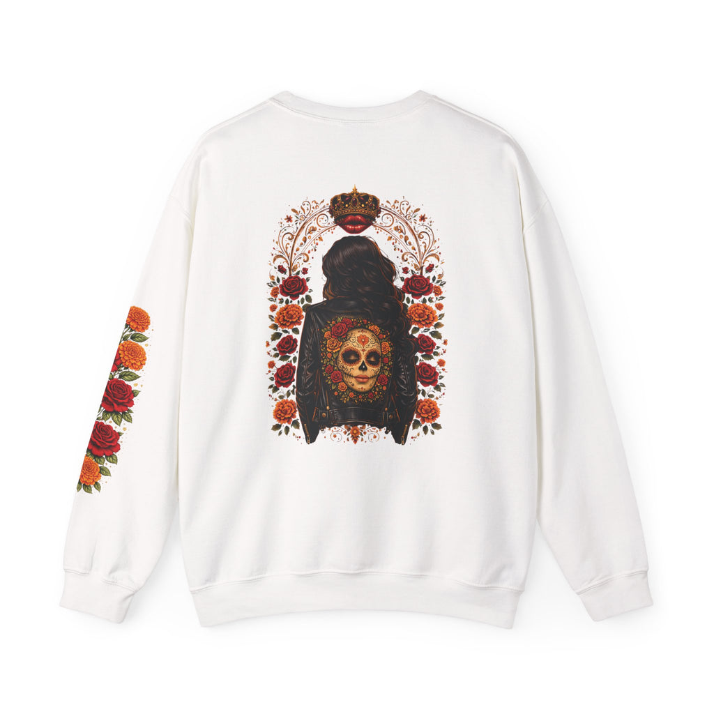 Day of the Dead Skull Crewneck Sweatshirt — Floral Sugar Skull Backprint