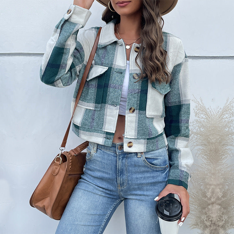 Brushed Plaid Cropped Jacket
