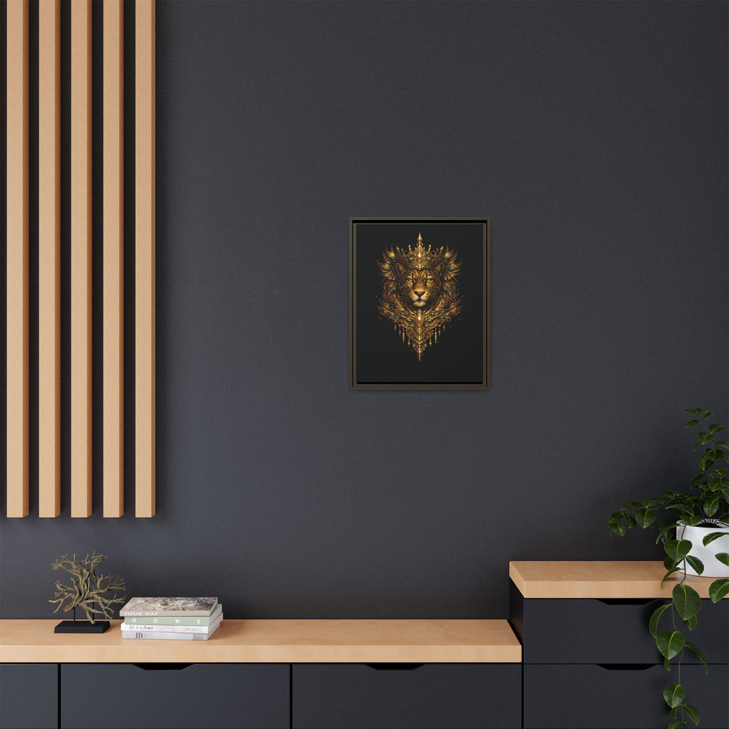 Golden Crowned Jaguar Canvas Art — Gold Crowned Lion Matte Framed Print