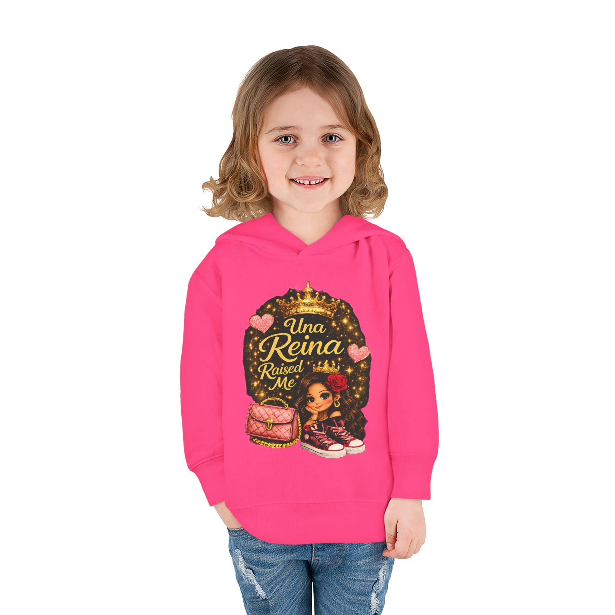 Toddler Hoodie — "Una Reina Raised Me" Cute Princess Pullover for Little Girls
