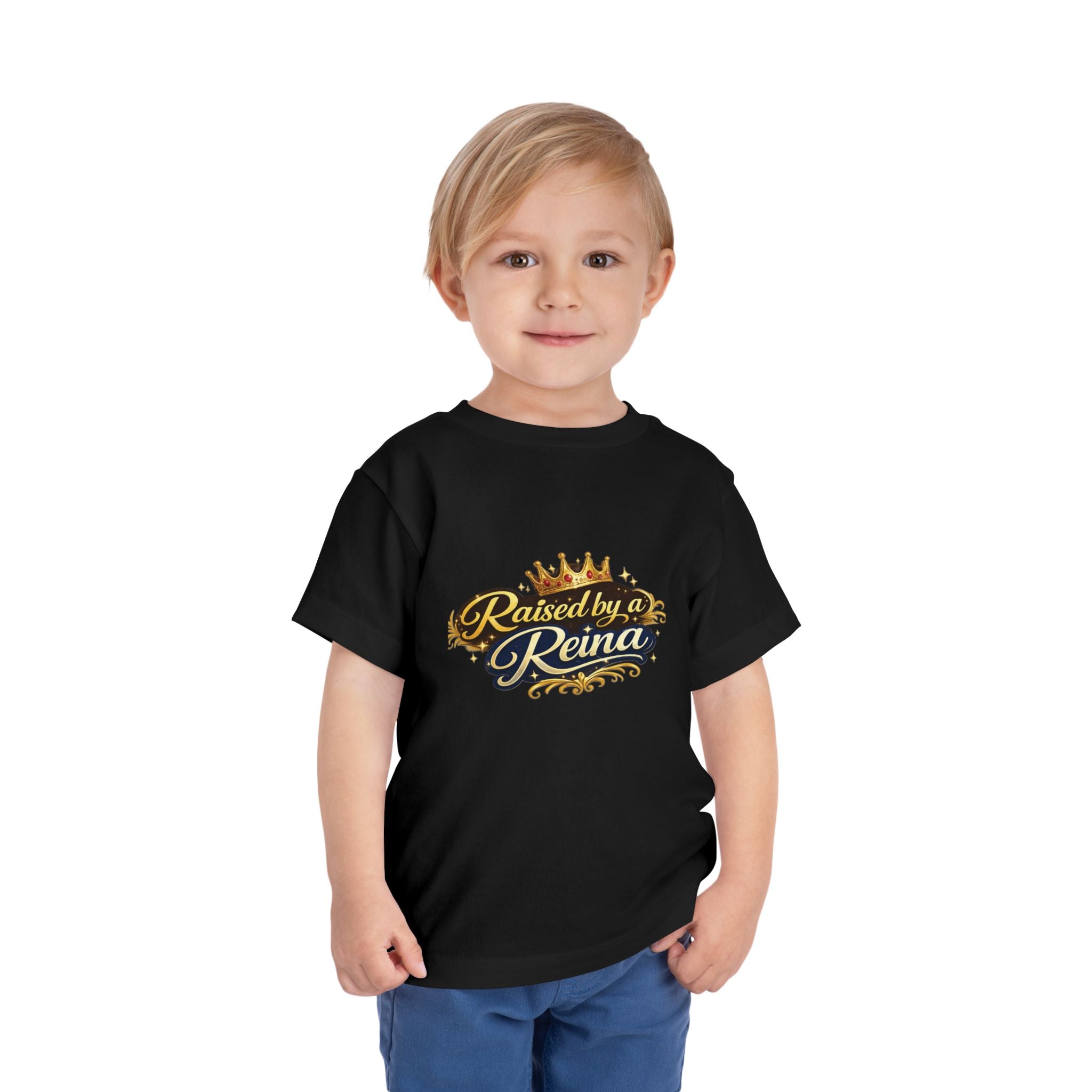Toddler Tee – "Raised by a Reina" Gold Crown Design