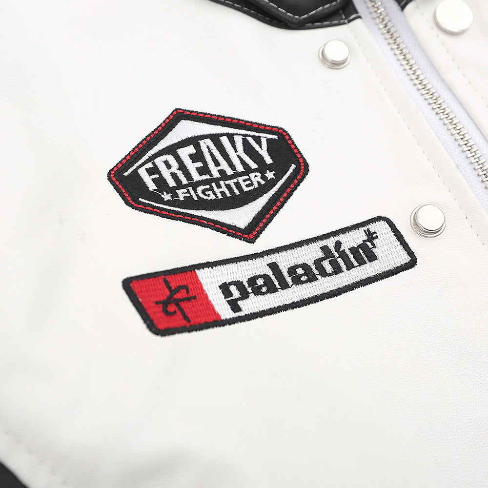 Colorblock Faux Leather Moto Jacket