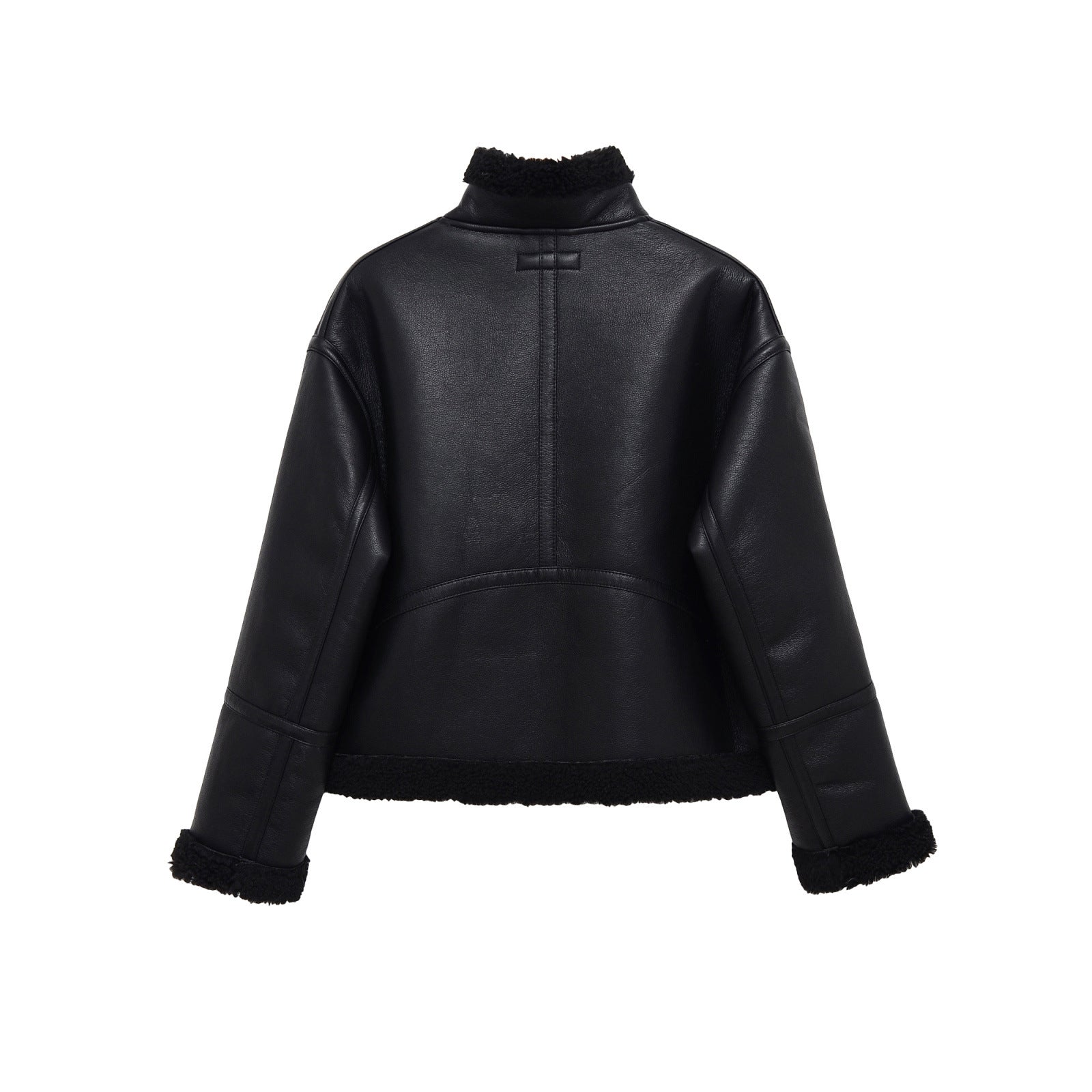 Women's Jacket Black Faux Leather Shearling BYMANYC ® New York SOHO BLACK AVIATOR BIKER - New Collection