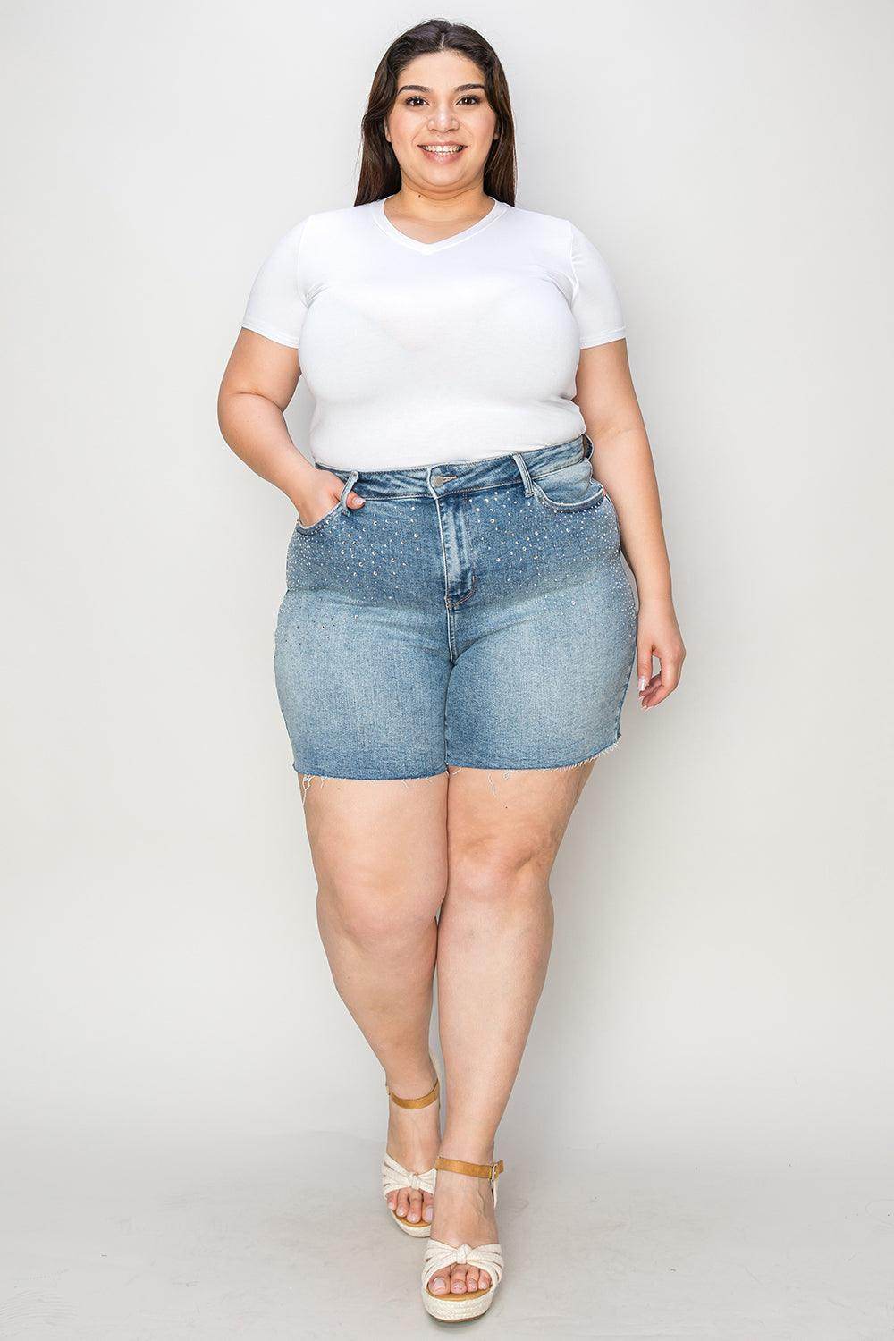 Judy Blue Full Size High Waist Rhinestone Denim Shorts