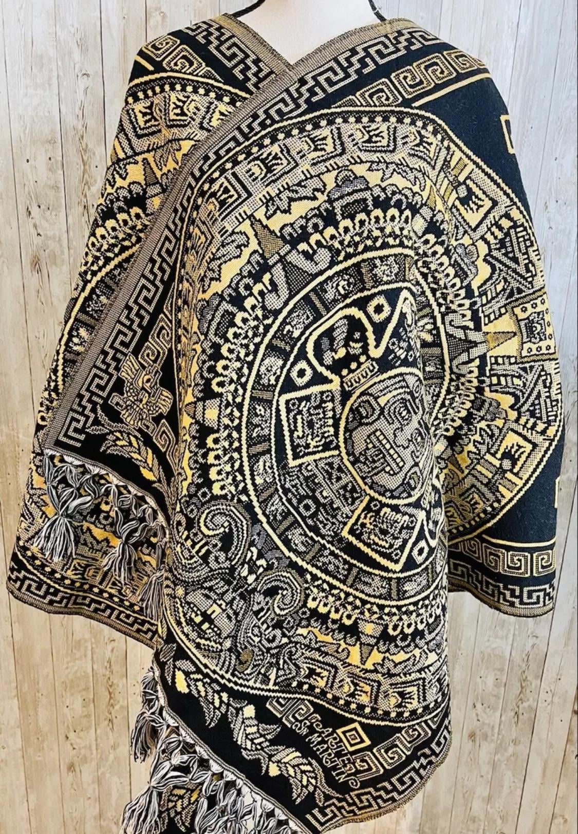 Aztec Calendar Rebozo — Mexican Artisan Shawl Wrap