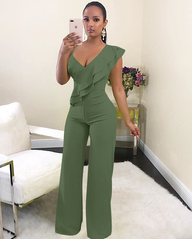 One- Shoulder Ruffle Jumpsuit