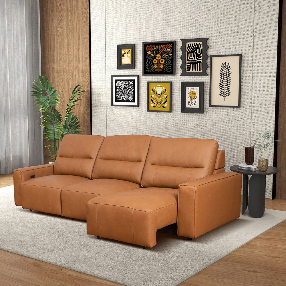 Triple Power Convertible Sofa Reclining Sectional with Queen Bed - Cognac