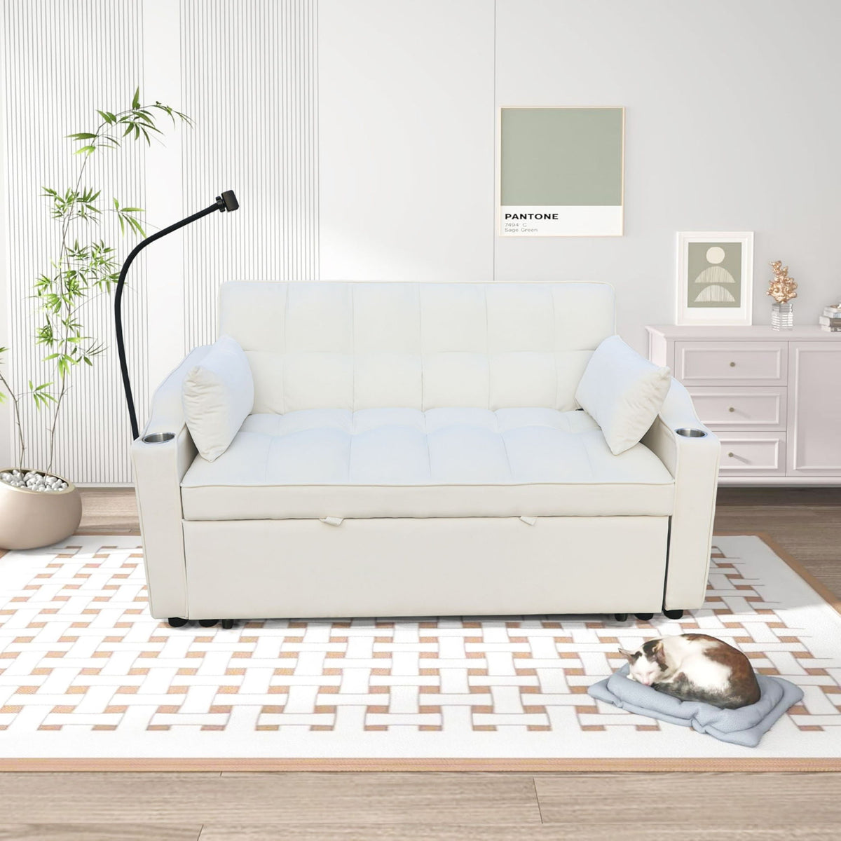 Modern Loveseat Futon Sofa with Pullout Bed and Adjustable Backrest - Multiple Colors