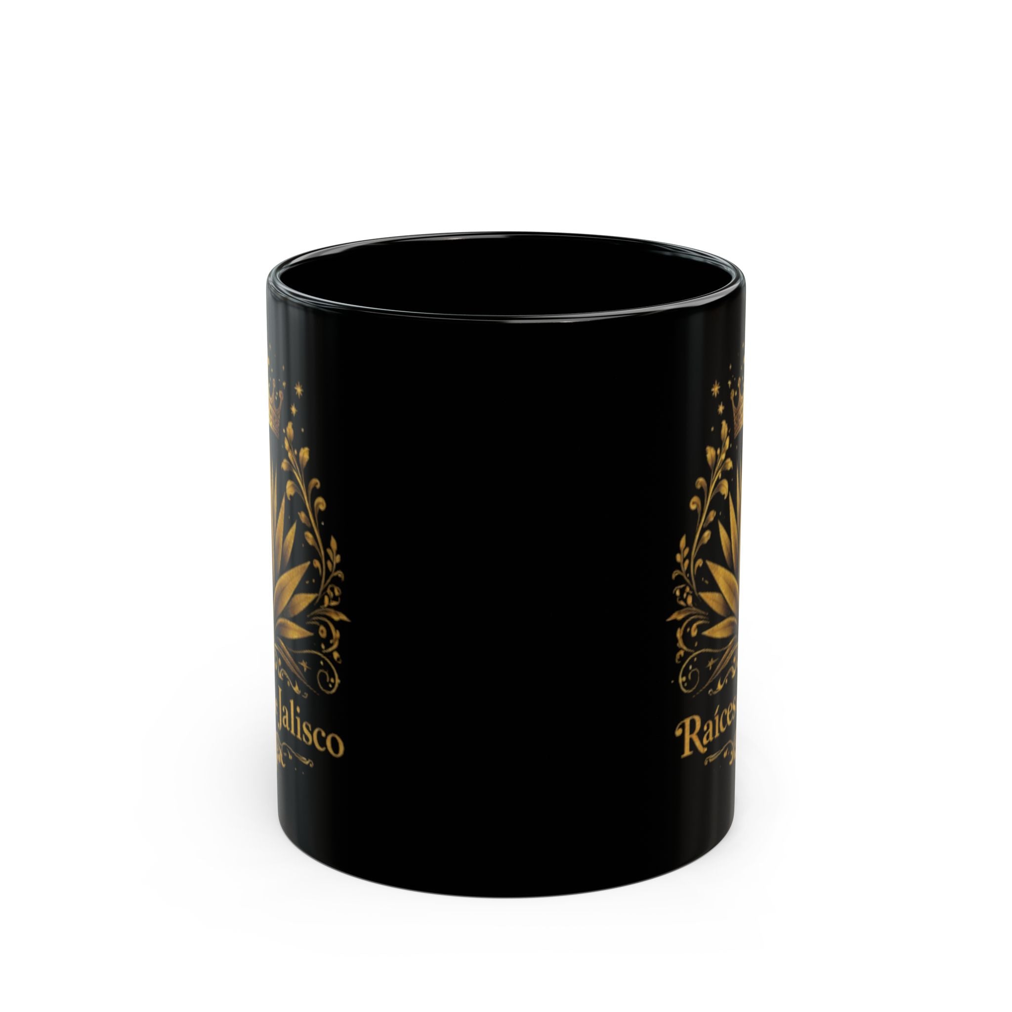 Raíces de Jalisco Black Mug – Gold Agave Crown Coffee Cup (11oz, 15oz)