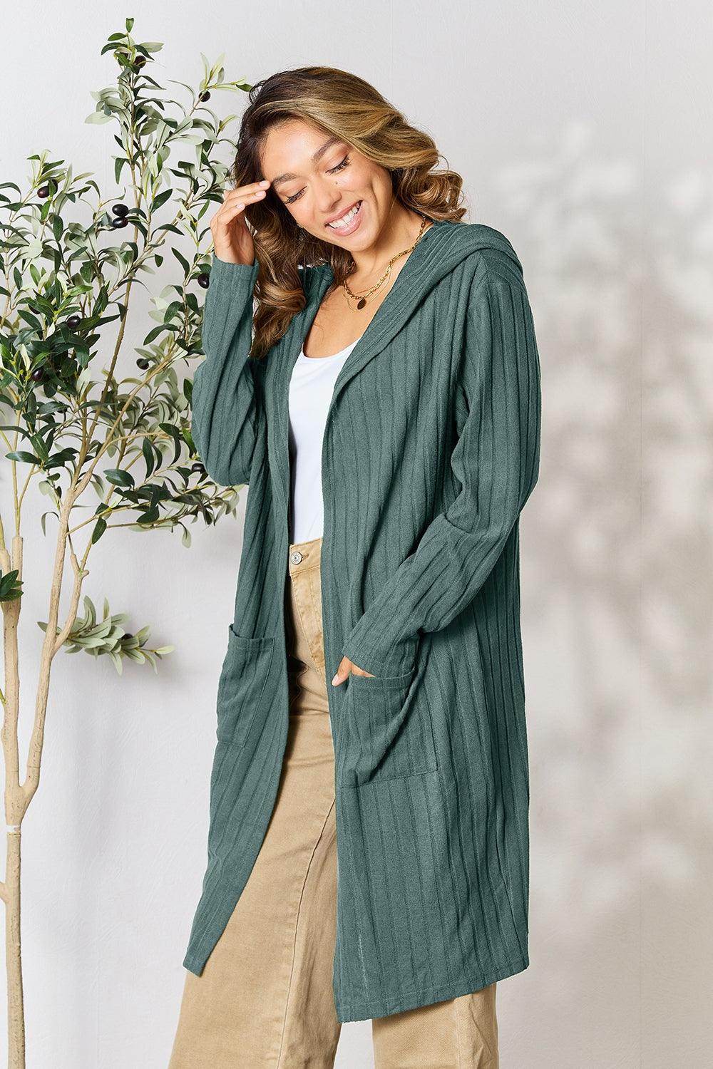 Basic Bae Full Size Hooded Sweater Cardigan for Women