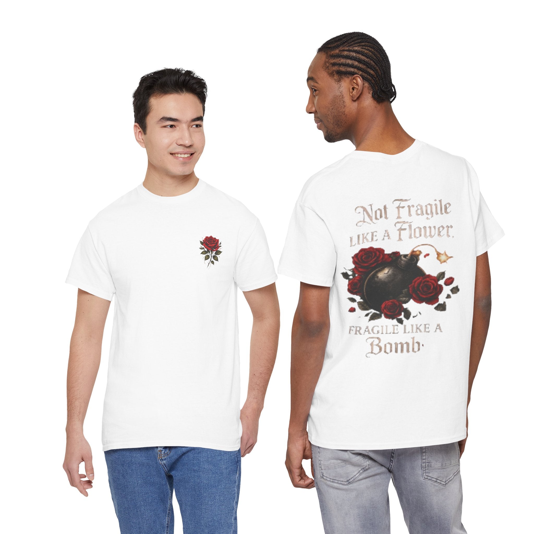T‑Shirt — “Not Fragile Like a Flower, Fragile Like a Bomb” Rose & Bomb Graphic Tee