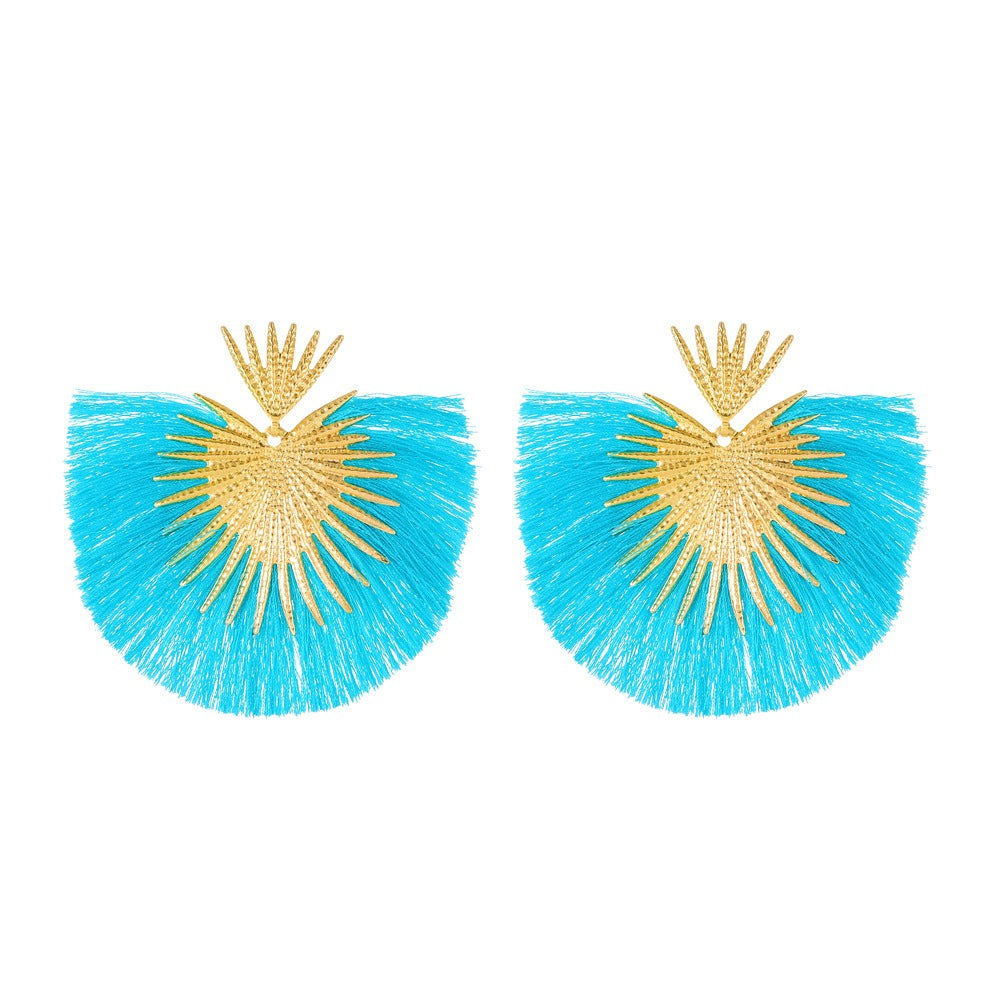 Heart & Fan Tassel Statement Earrings