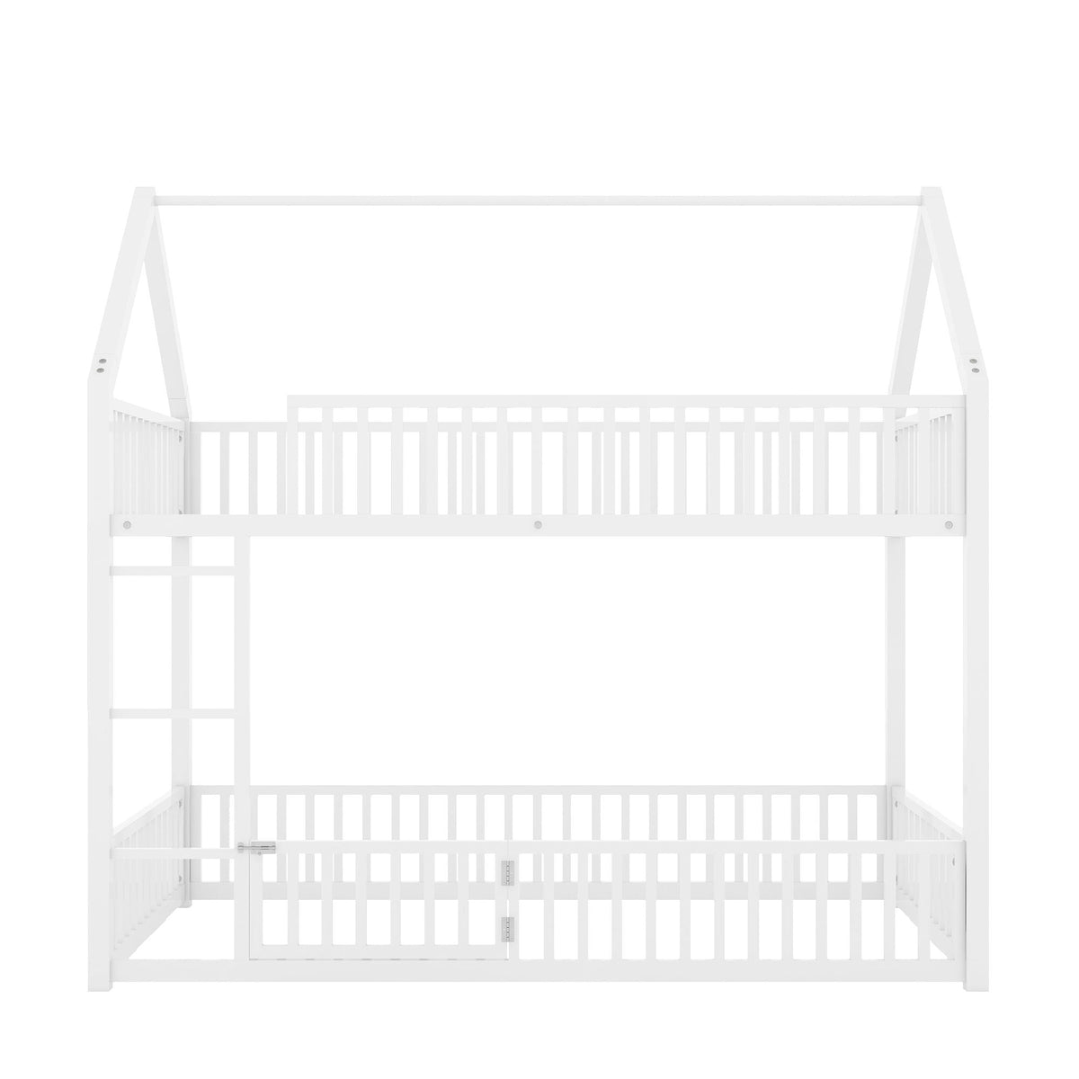 Metal House Bunk Bed with Fence and Door - Twin over Twin