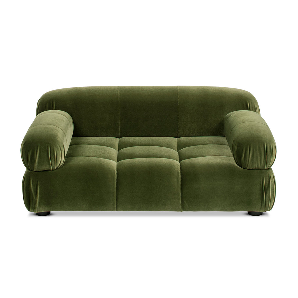 Olive Green Velvet Upholstered Pet Bed with Bolstered Arms - Small to Medium