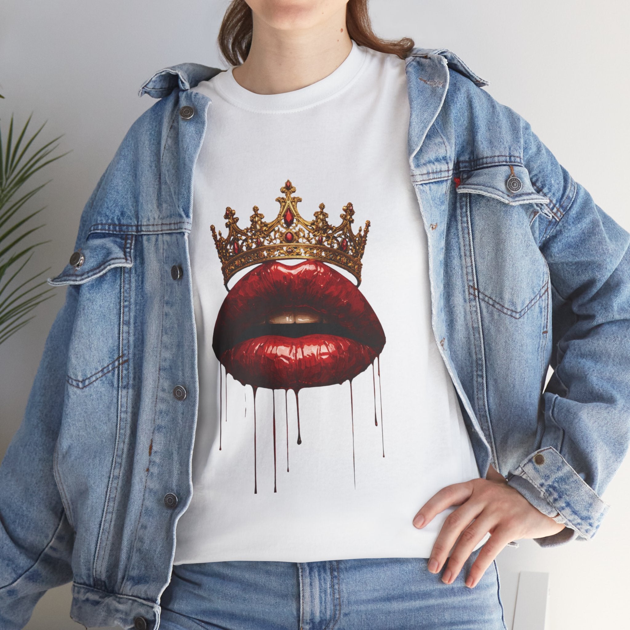 Crown Kiss T‑Shirt — Dripping Red Lips Graphic Tee