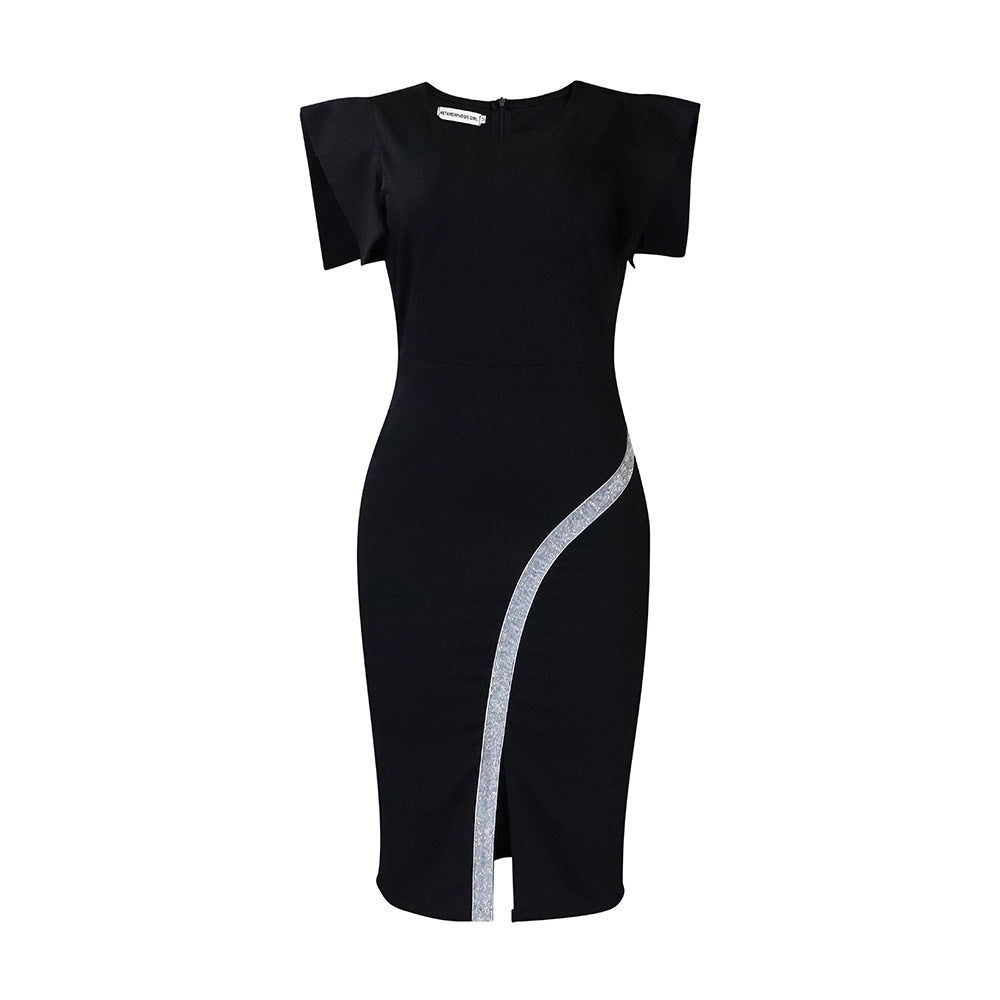 Short Sleeve Bodycon Slit Hem Dress